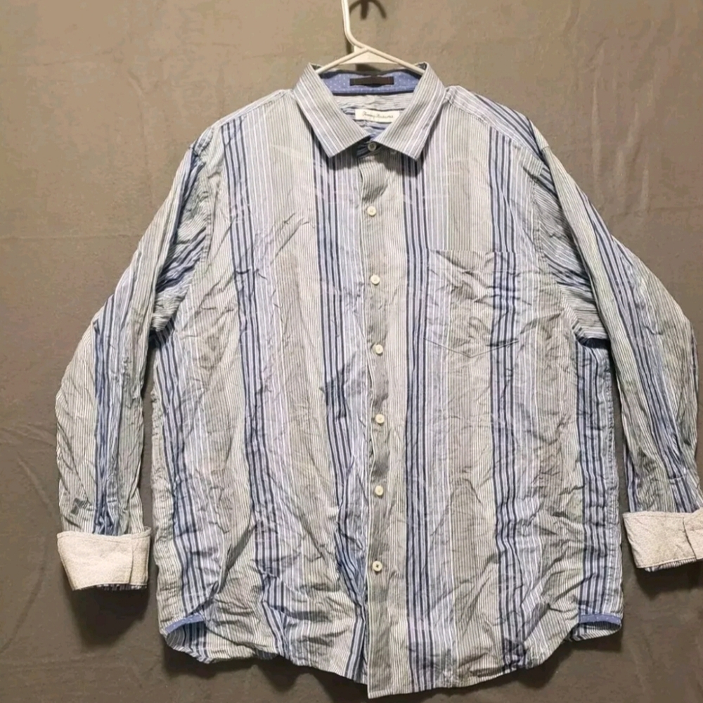 Tommy bahama Button down shirt Size XL blue stripes, long sleeves silk blend